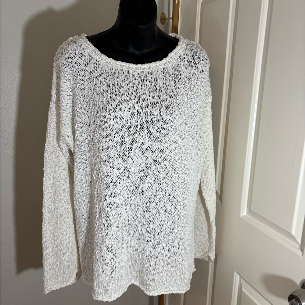 Talbots White Crew Neck Sweater with Textured Knit - Picture 2 of 12